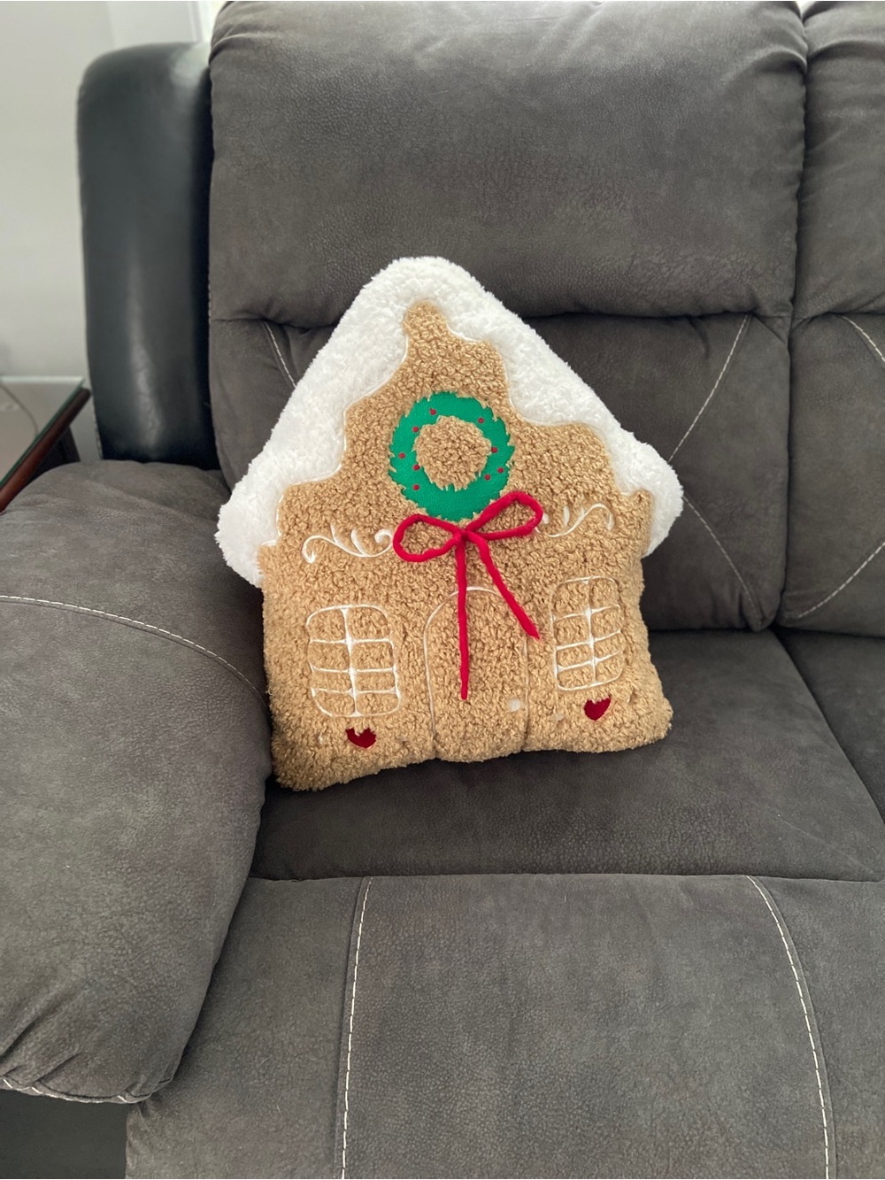 MARTHA STEWART Teddy Gingerbread House Shaped Pillow Christmas